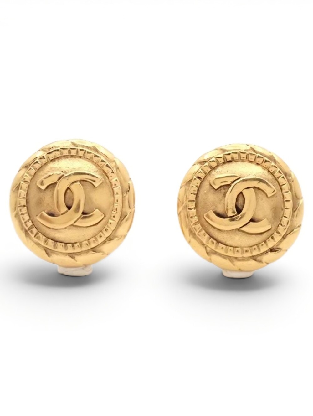 CHANEL Gold Plated CC Medallion Clip-On Earrings